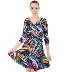 Tropical Monstera Pattern Leaf Quarter Sleeve Front Wrap Dress by Ravend