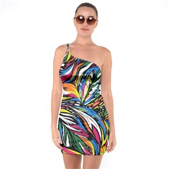 Tropical Monstera Pattern Leaf One Soulder Bodycon Dress by Ravend