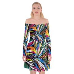 Tropical Monstera Pattern Leaf Off Shoulder Skater Dress by Ravend