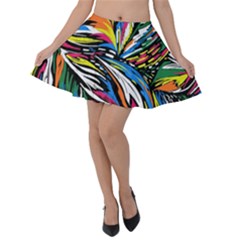 Tropical Monstera Pattern Leaf Velvet Skater Skirt by Ravend