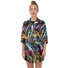 Tropical Monstera Pattern Leaf Half Sleeve Chiffon Kimono by Ravend