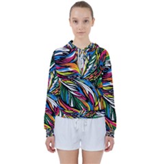 Tropical Monstera Pattern Leaf Women s Tie Up Sweat by Ravend