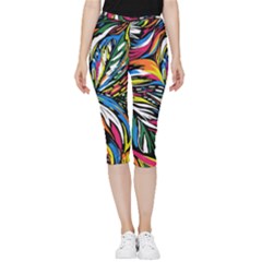 Tropical Monstera Pattern Leaf Inside Out Lightweight Velour Capri Leggings  by Ravend