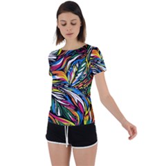 Tropical Monstera Pattern Leaf Back Circle Cutout Sports Tee by Ravend