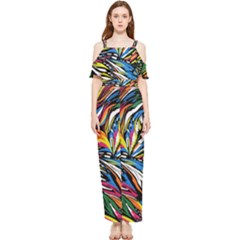 Tropical Monstera Pattern Leaf Draped Sleeveless Chiffon Jumpsuit by Ravend