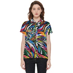 Tropical Monstera Pattern Leaf Short Sleeve Pocket Shirt by Ravend