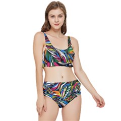 Tropical Monstera Pattern Leaf Frilly Bikini Set by Ravend