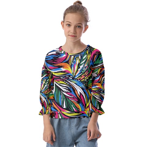 Tropical Monstera Pattern Leaf Kids  Cuff Sleeve Top by Ravend