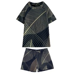 Leaves Nature Art Design Pattern Kids  Swim Tee And Shorts Set by Ravend