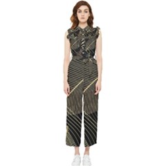 Leaves Nature Art Design Pattern Women s Frill Top Chiffon Jumpsuit by Ravend