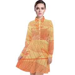 Orange Leaf Texture Pattern Long Sleeve Chiffon Shirt Dress