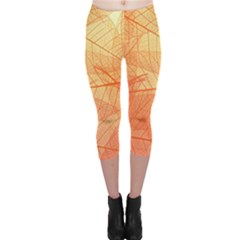 Orange Leaf Texture Pattern Capri Leggings  by Ravend