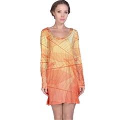 Orange Leaf Texture Pattern Long Sleeve Nightdress