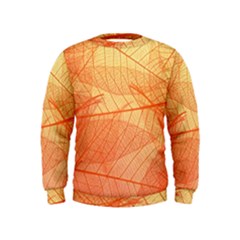 Orange Leaf Texture Pattern Kids  Sweatshirt