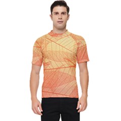 Orange Leaf Texture Pattern Men s Short Sleeve Rash Guard by Ravend