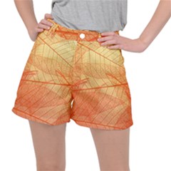 Orange Leaf Texture Pattern Ripstop Shorts