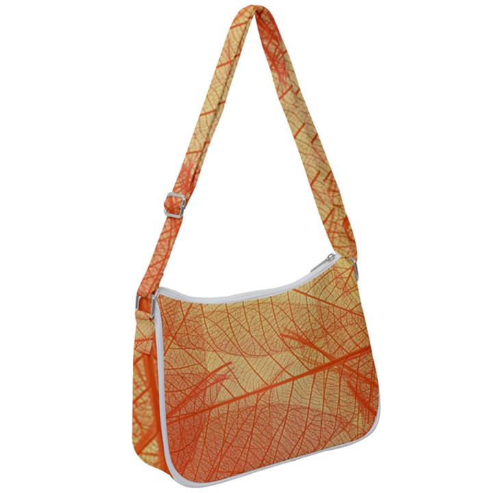 Orange Leaf Texture Pattern Zip Up Shoulder Bag