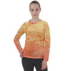 Orange Leaf Texture Pattern Women s Long Sleeve Raglan Tee