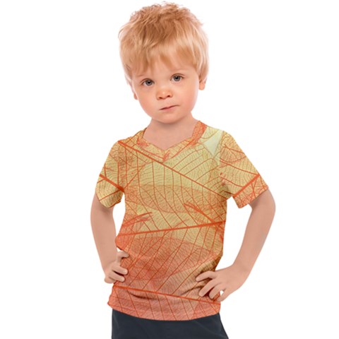 Orange Leaf Texture Pattern Kids  Sports Tee by Ravend