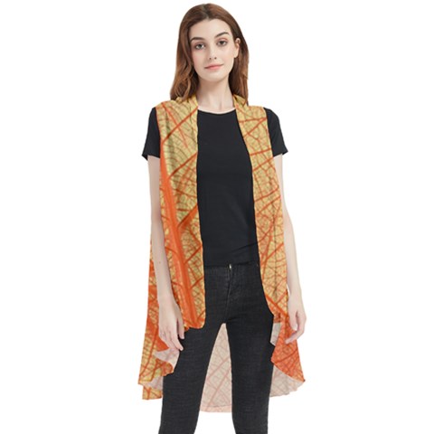 Orange Leaf Texture Pattern Sleeveless Chiffon Waistcoat Shirt by Ravend