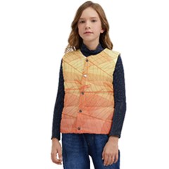 Orange Leaf Texture Pattern Kid s Short Button Up Puffer Vest	