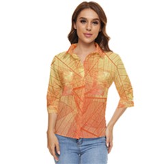 Orange Leaf Texture Pattern Women s Quarter Sleeve Pocket Shirt