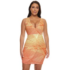 Orange Leaf Texture Pattern Draped Bodycon Dress