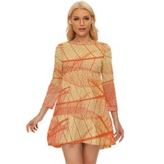 Orange Leaf Texture Pattern Long Sleeve Babydoll Dress