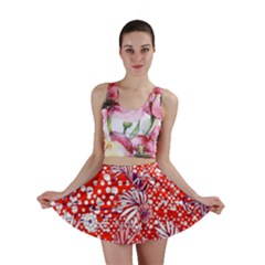 Leaf Red Point Flower White Mini Skirt by Ravend