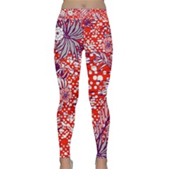 Leaf Red Point Flower White Classic Yoga Leggings by Ravend