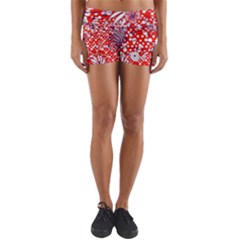 Leaf Red Point Flower White Yoga Shorts by Ravend