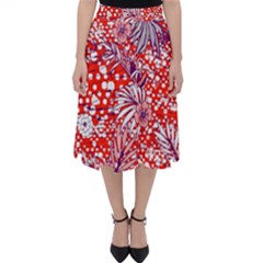 Leaf Red Point Flower White Classic Midi Skirt by Ravend