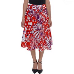 Leaf Red Point Flower White Perfect Length Midi Skirt by Ravend