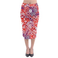 Leaf Red Point Flower White Midi Pencil Skirt by Ravend