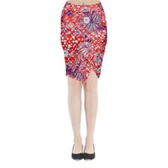 Leaf Red Point Flower White Midi Wrap Pencil Skirt by Ravend