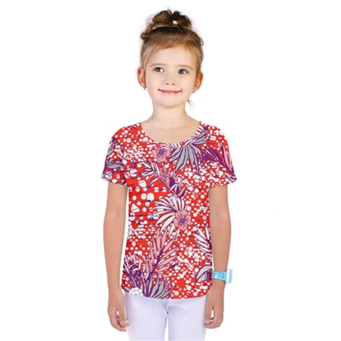 Leaf Red Point Flower White Kids  One Piece Tee by Ravend