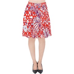 Leaf Red Point Flower White Velvet High Waist Skirt by Ravend