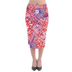 Leaf Red Point Flower White Velvet Midi Pencil Skirt by Ravend