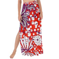 Leaf Red Point Flower White Maxi Chiffon Tie-up Sarong by Ravend