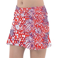 Leaf Red Point Flower White Classic Tennis Skirt by Ravend