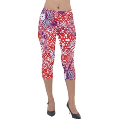 Leaf Red Point Flower White Lightweight Velour Capri Leggings  by Ravend