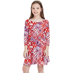 Leaf Red Point Flower White Kids  Quarter Sleeve Skater Dress by Ravend