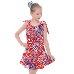 Leaf Red Point Flower White Kids  Tie Up Tunic Dress by Ravend