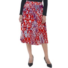 Leaf Red Point Flower White Classic Velour Midi Skirt  by Ravend