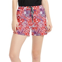 Leaf Red Point Flower White Women s Runner Shorts by Ravend