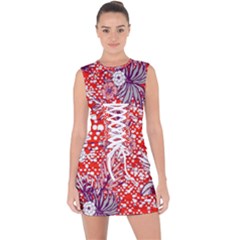 Leaf Red Point Flower White Lace Up Front Bodycon Dress by Ravend