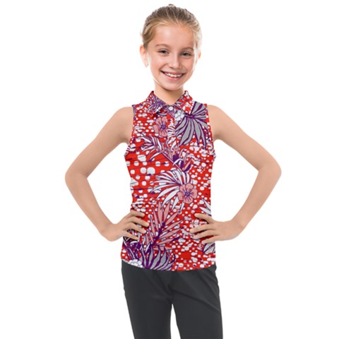 Leaf Red Point Flower White Kids  Sleeveless Polo Tee by Ravend