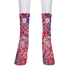 Leaf Red Point Flower White Crew Socks by Ravend