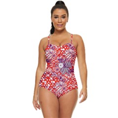 Leaf Red Point Flower White Retro Full Coverage Swimsuit by Ravend