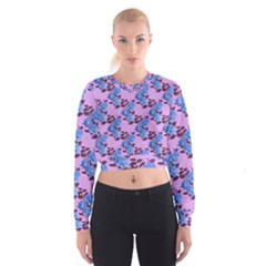 Roses Flowers Background Leaves Cropped Sweatshirt by Ravend